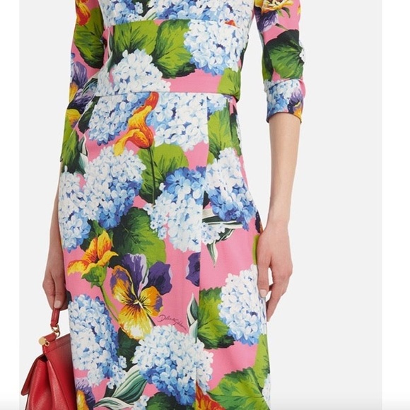 Dolce & Gabbana Hydrangea Print Long Sleeve Cady Midi Dress - NEW WITH TAGS - Picture 9 of 16